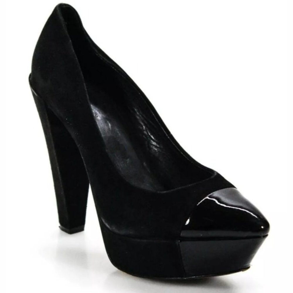 THEORY POINTED TOE SLIP ON HEELS PUMPS BLACK SZ 6